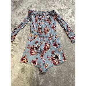 One Clothing Jumper Women's Size Medium Blue Floral Long Sleeve Lined EUC